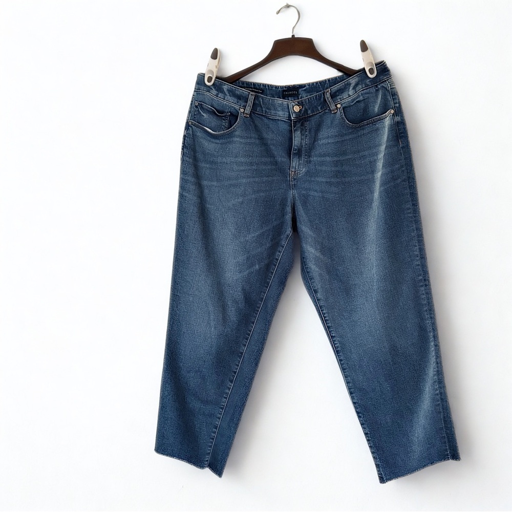 Talbots Everyday Relaxed Jeans Women’s Size 14 Blue Denim Unfinished Hem